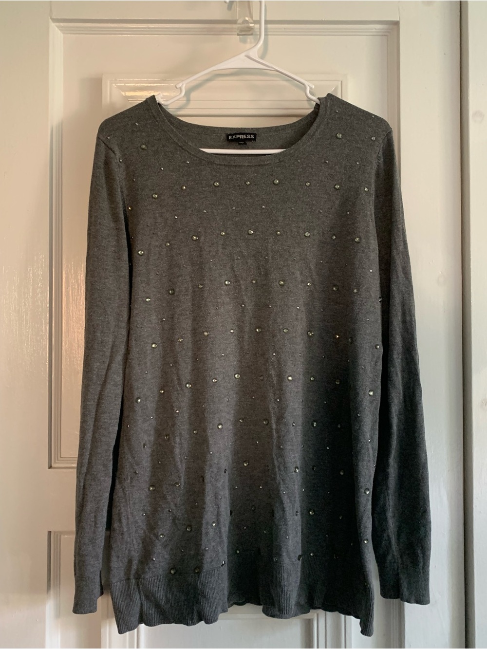 Express Charcoal Crewneck Sweater with Stud Accents
